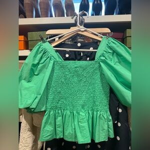 THML Vibrant Green Smocked Shirt or Top